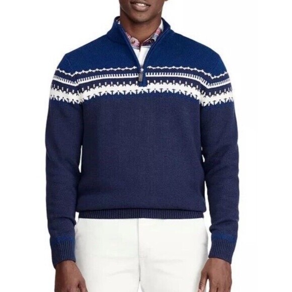 Men IZOD Blue & White Fairisle Quarter-Zip Sweater Size XL - NWT - Picture 1 of 4
